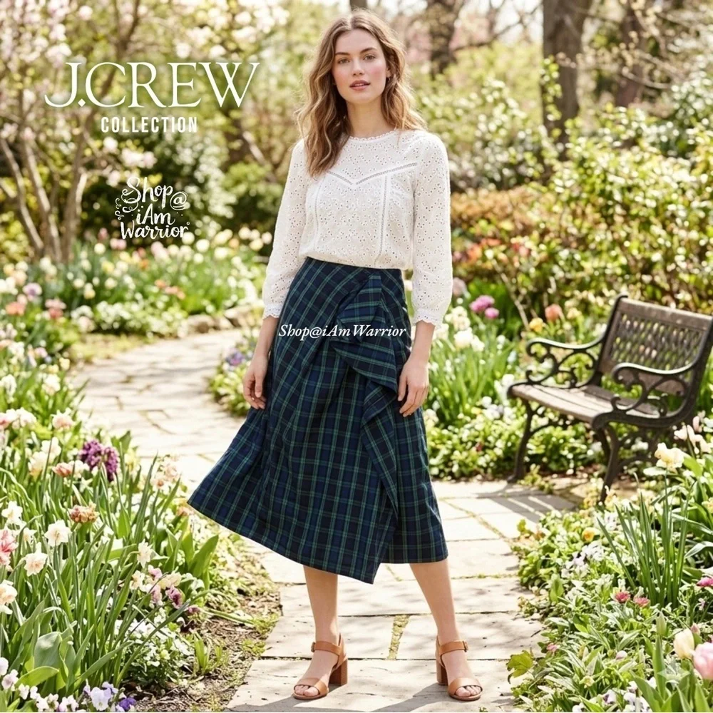 J.Crew NWT evergreen tartan ruffle midi/maxi skirt *shop@iamwarrior